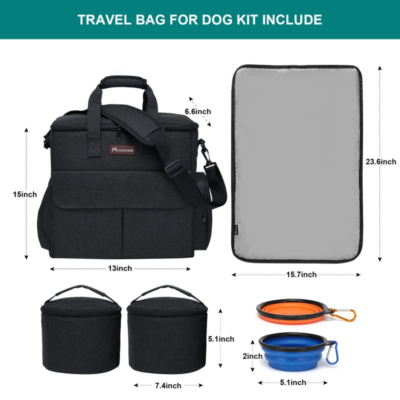 Modoker Dog Travel Bag by Modoker - Dog Travel Kit for a Weekend Away Set Includes Pet Travel Bag Organizer for Accessories, 2 Collapsible Bowls, 2 Travel Food Container (Black) - Image 4